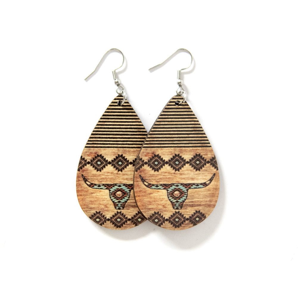 Wholesale Aztec Western Wind Goat Wooden Earrings